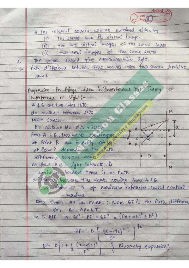 Handwritten Notes Of Chapter 10 Wave Optics Class 12 Physics Mavi Sir 0959