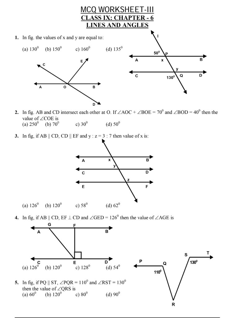 WORKSHEETS OF CHAPTER-6, LINES AND ANGLES, CLASS 9 - mavi sir